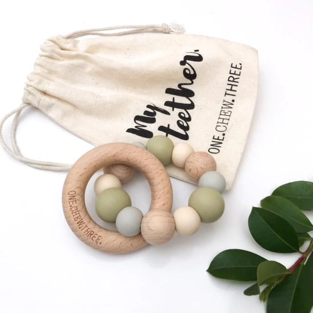 Silicone and Beech Wood Teether - Natural