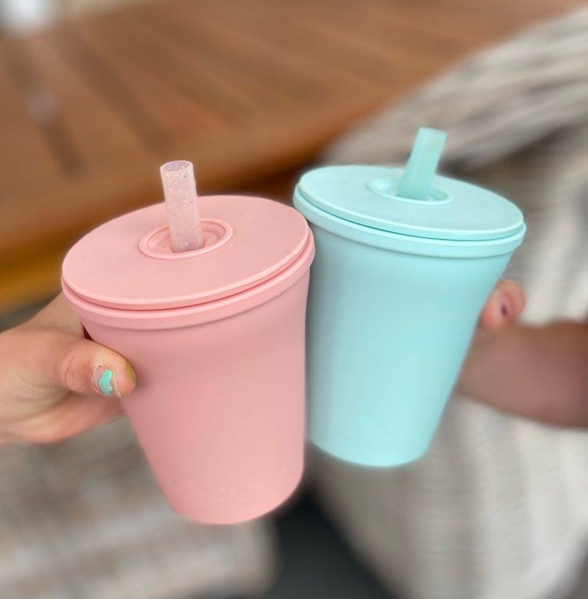 Silicone Straw Cup - Duck Egg Blue