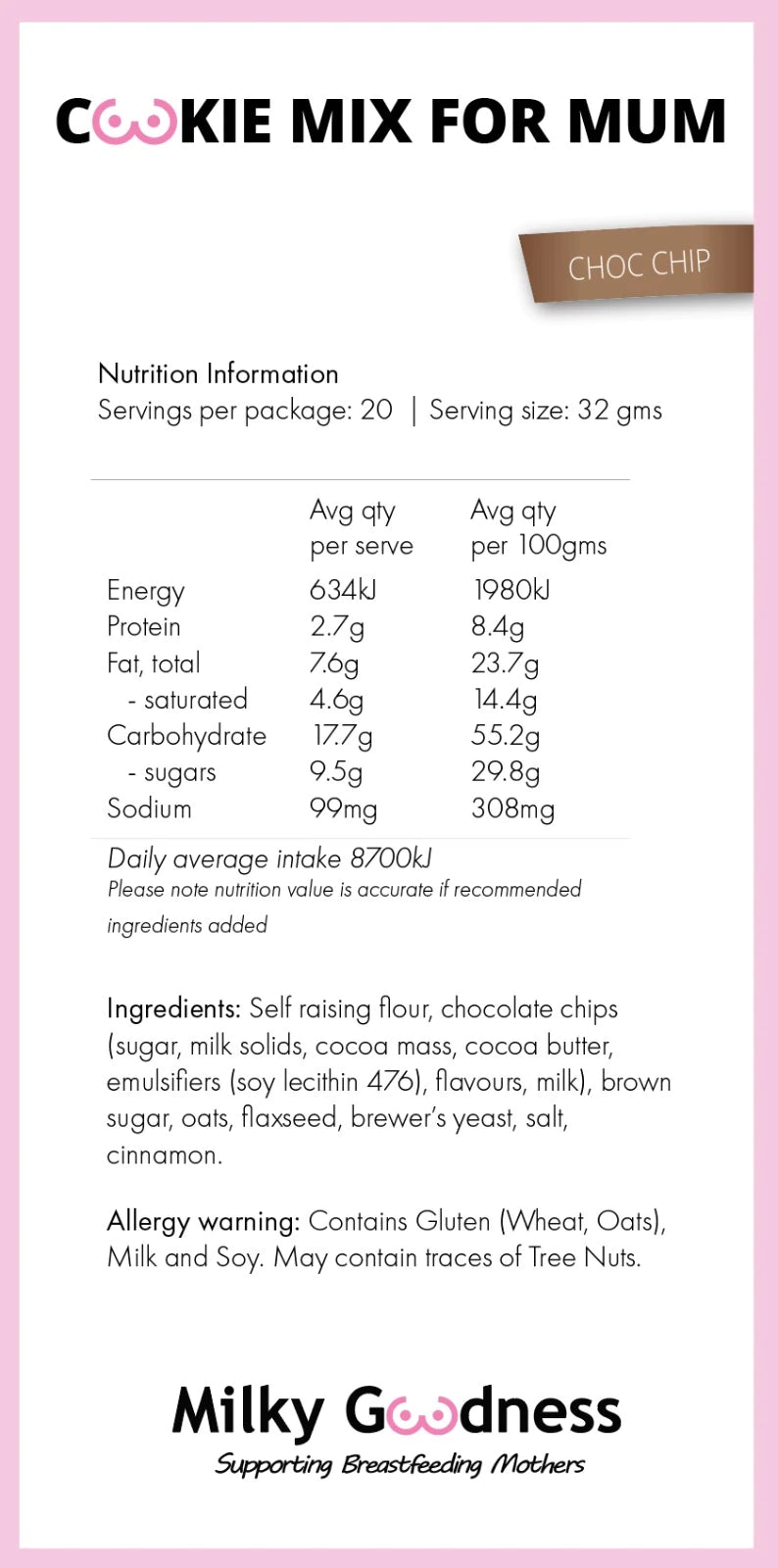 Lactation Cookie Packet Mix - Chocolate Chip