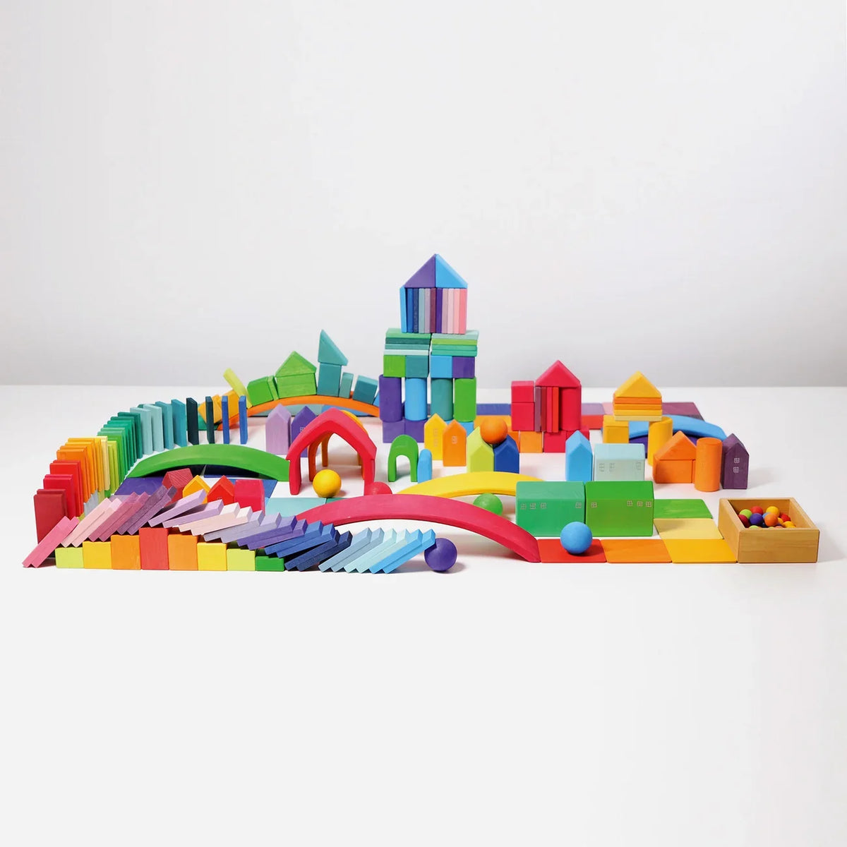 Grimm's Wooden Open Ended Play Building and Creations using multiple sets