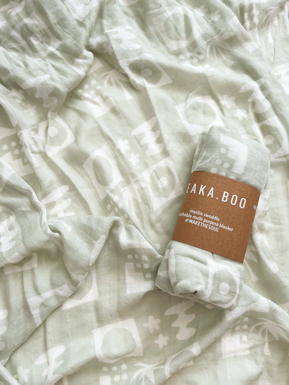 Organic Bamboo Cotton Baby Swaddle/Wrap - Green Zailie