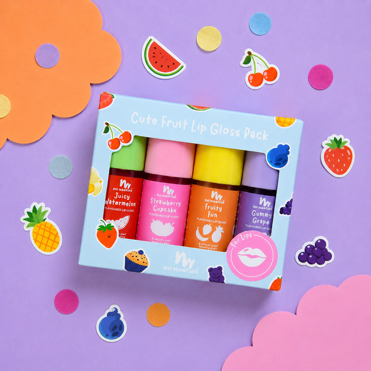 Scented Natural Lip Gloss Gift Set - Set of 4 - Cute Fruit