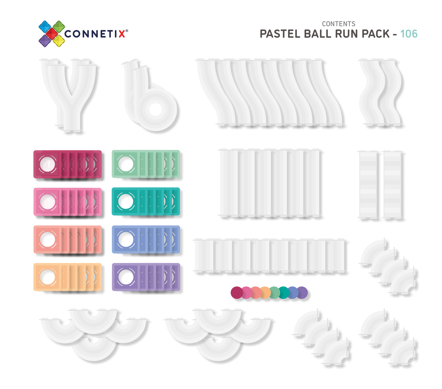 Magnetic Tiles - 106 pc Pastel Ball Run Pack