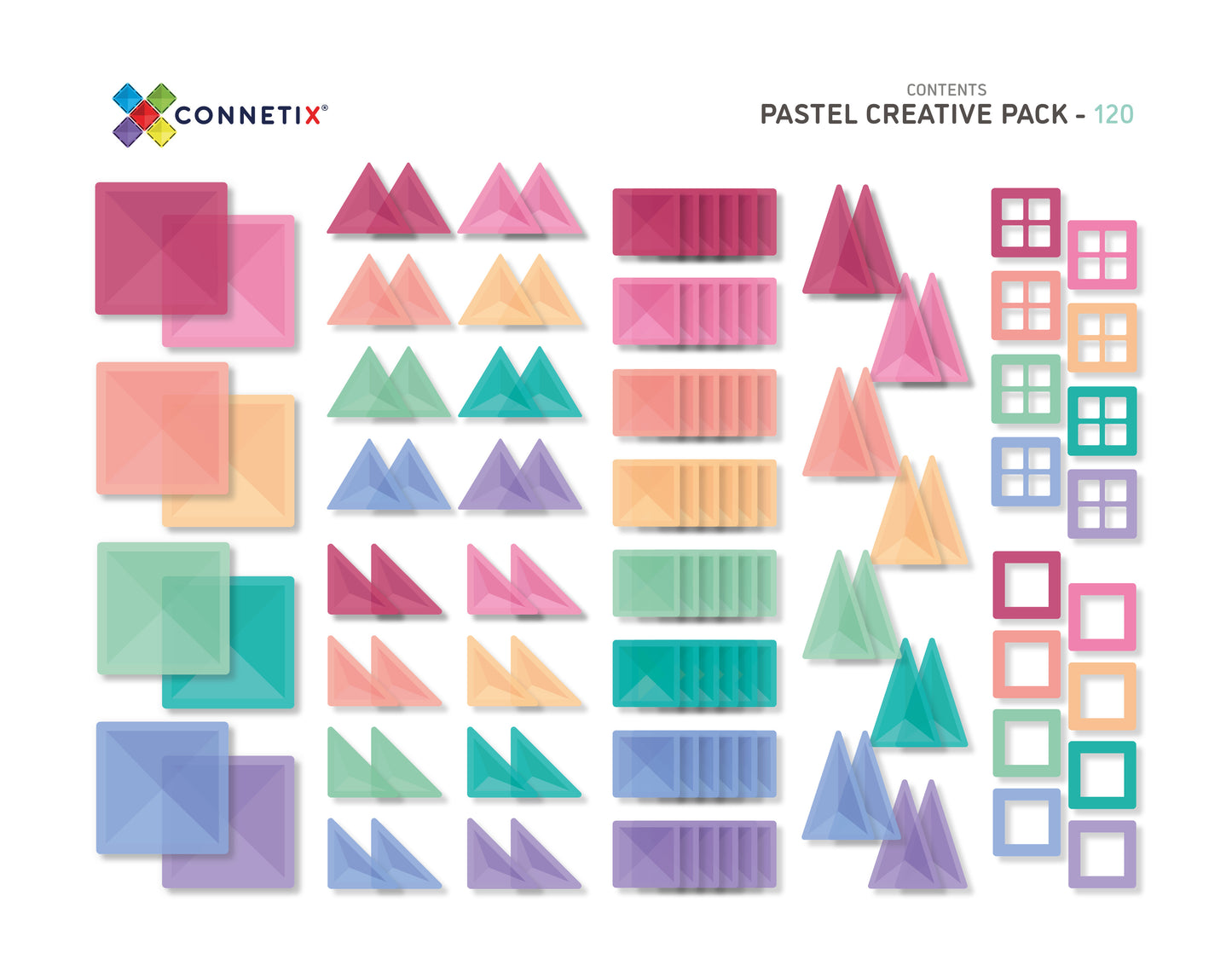 Magnetic Tiles - 120 pc Pastel Creative Pack
