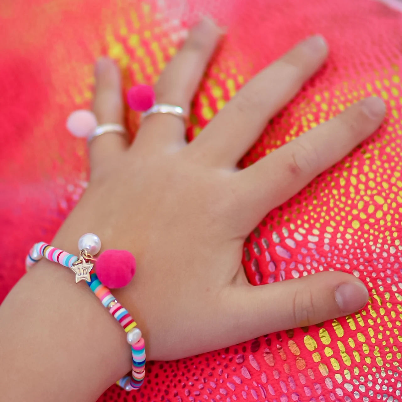 Bracelet - Rainbow with Pom Pom and Pearl