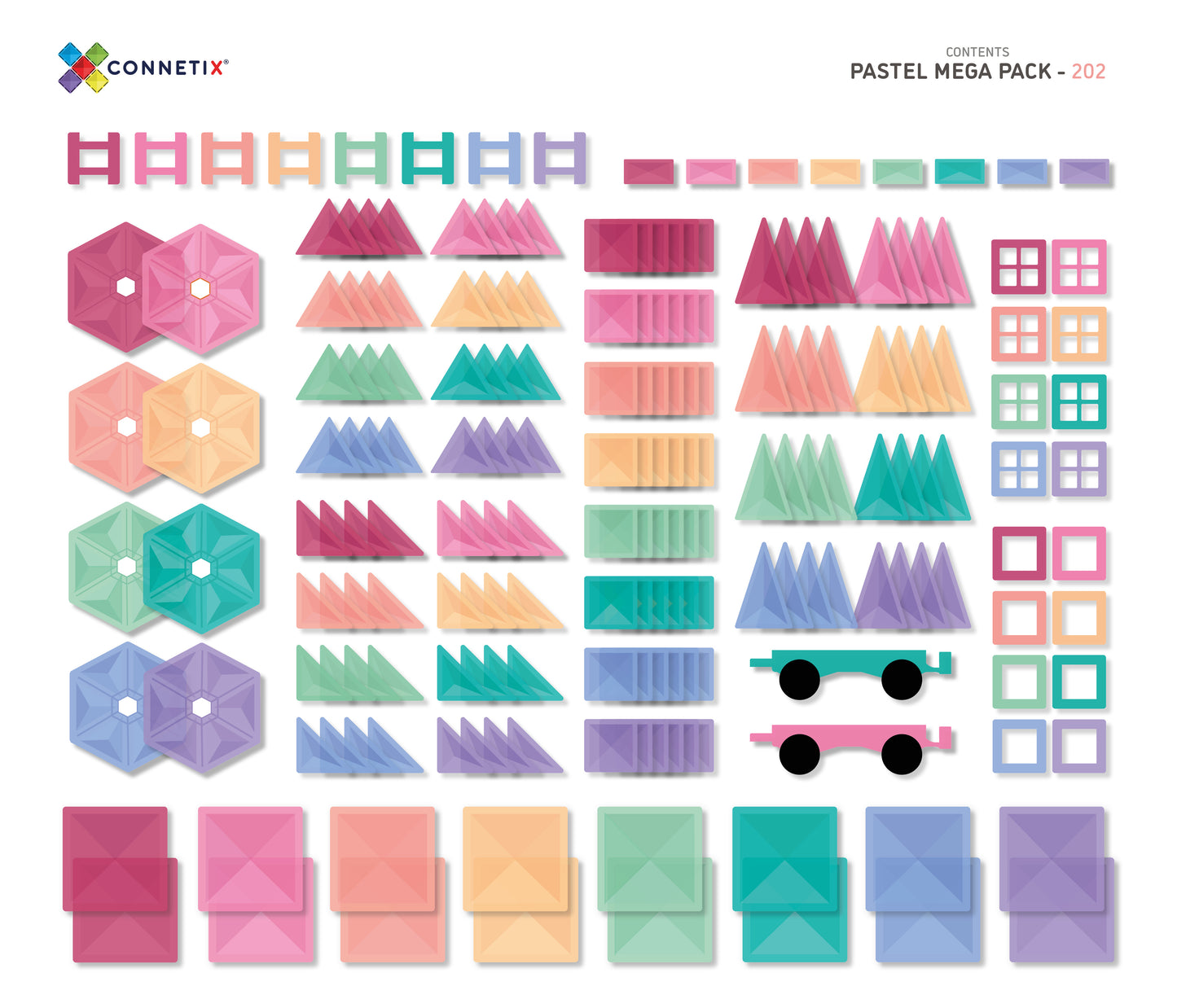 Magnetic Tiles - 202 pc Pastel Mega Pack