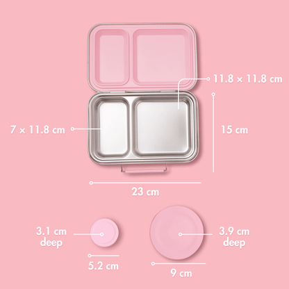 Two Compartment Leak Proof Stainless Steel Lunchbox - Pink