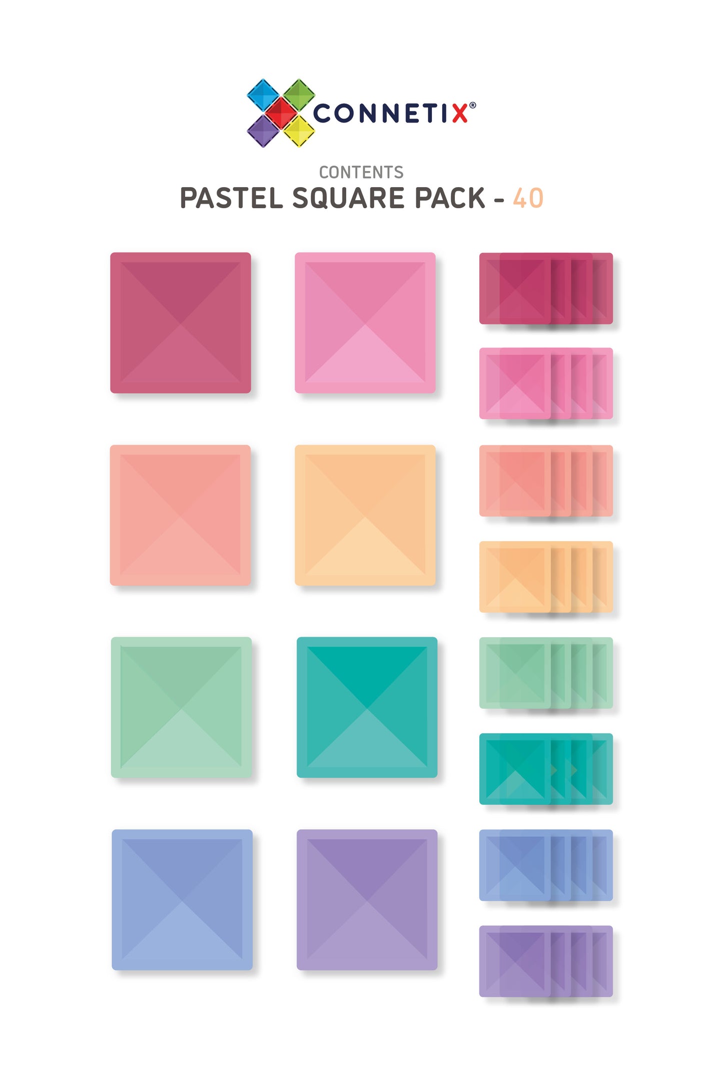 Magnetic Tiles - 40 pc Pastel Square Pack
