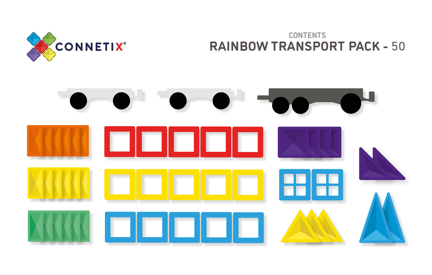 Magnetic Tiles - 50pc Rainbow Transport Pack