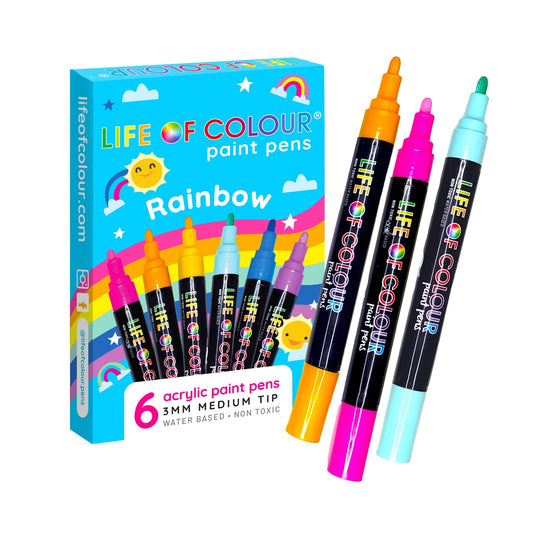 Medium Tip Acrylic Paint Pens - Set of 6 - Rainbow