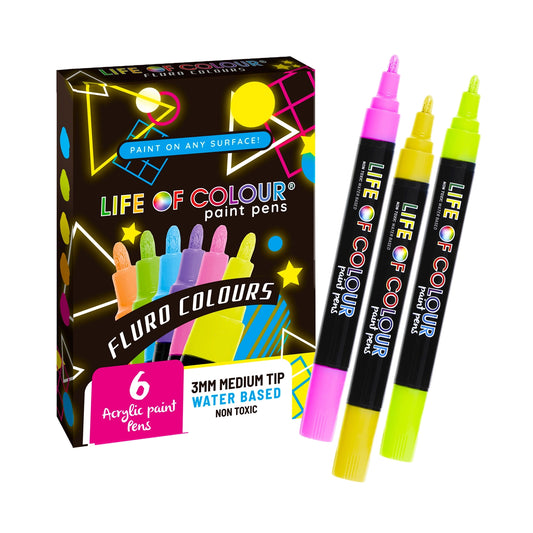 Medium Tip Acrylic Paint Pens - Set of 6 - Fluro