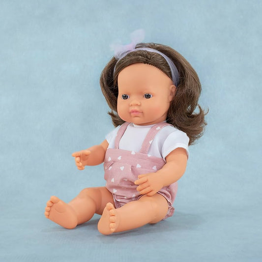 Miniland Doll 38cm Caucasian Brown Hair - Girl - Clothed - My Friends & Me