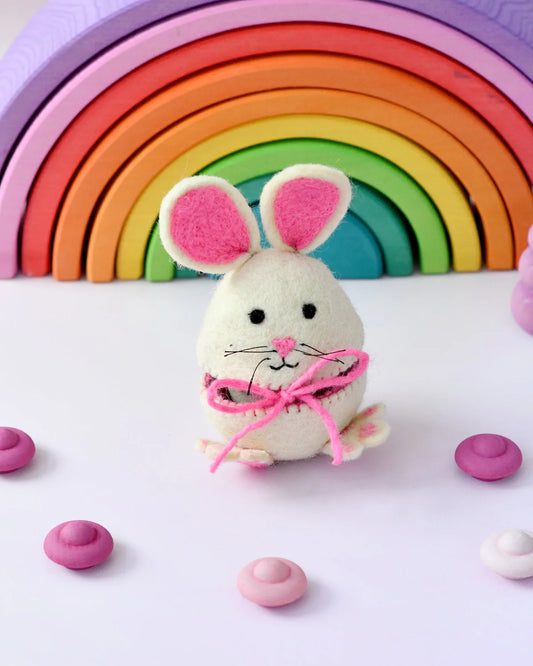Felt Egg Cover - Hopping Bunny with Pink Ears