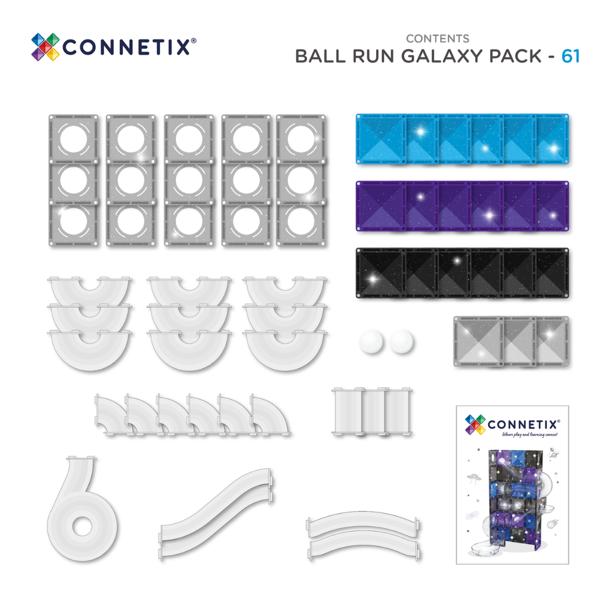 COMING SOON - Connetix Magnetic Tiles - Ball Run Galaxy Pack 61 pc