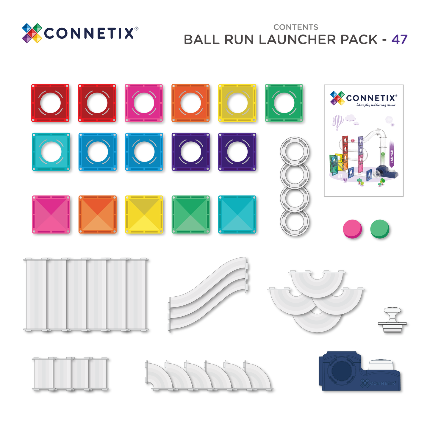 Connetix Magnetic Tiles - Ball Run Launcher Pack 47 pc
