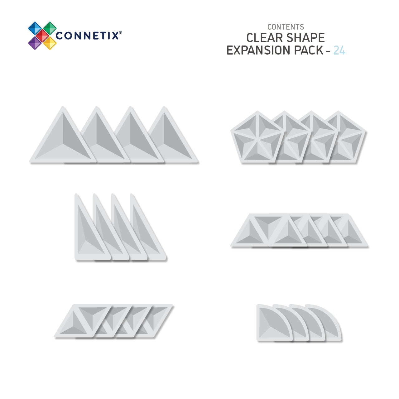 Magnetic Tiles - 24 pc Clear Shape Expansion Pack