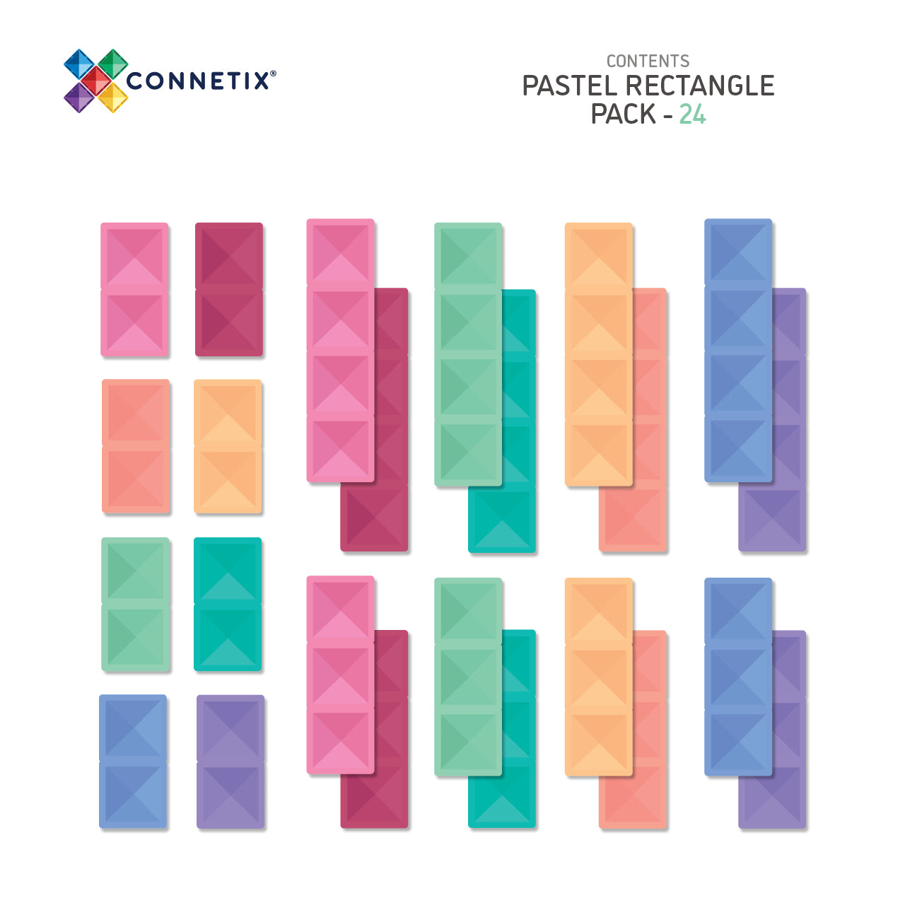 Magnetic Tiles - 24 pc Pastel Rectangle Pack