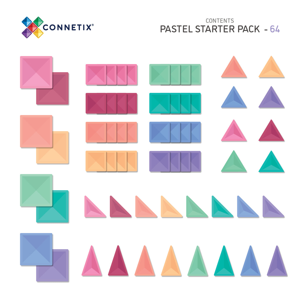 Magnetic Tiles - 64 pc Pastel Starter Pack