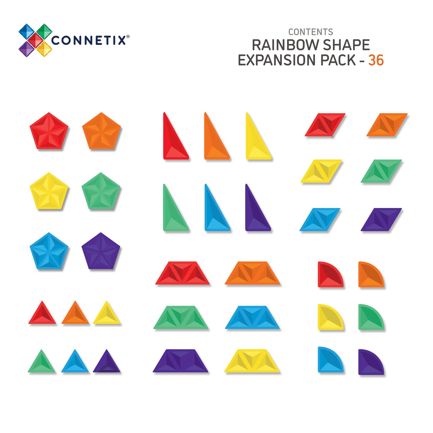 Magnetic Tiles - 36 pc Rainbow Shape Expansion Pack