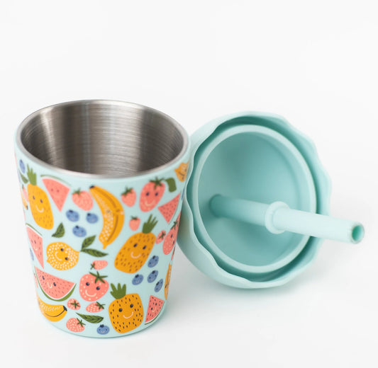 Smoothie Cup and Straw 200mls - Happy Fruits - Blue