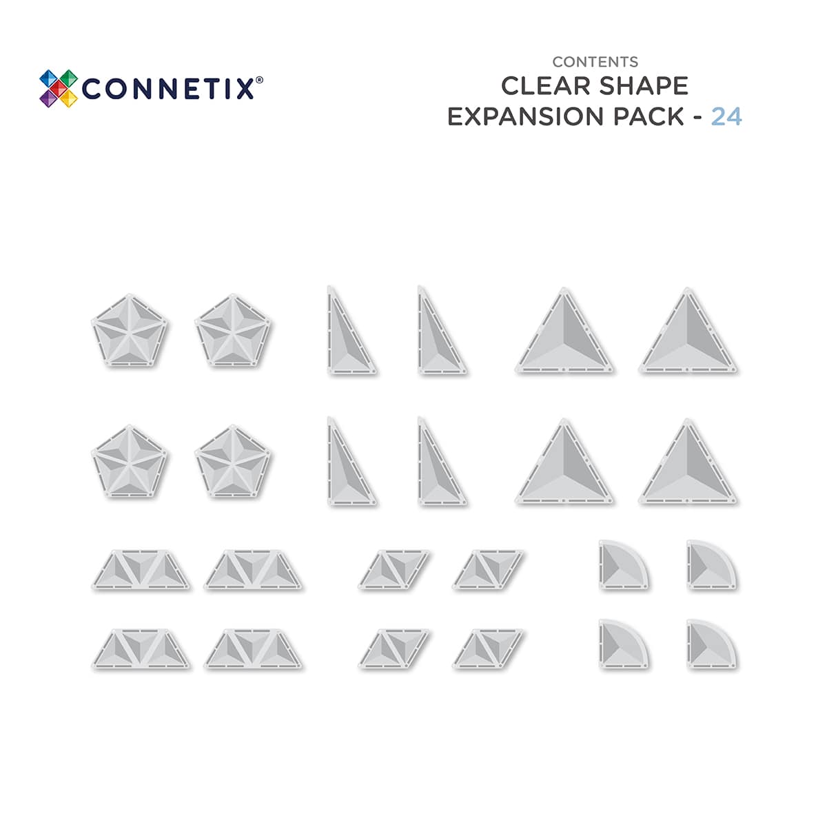 Magnetic Tiles - 24 pc Clear Shape Expansion Pack