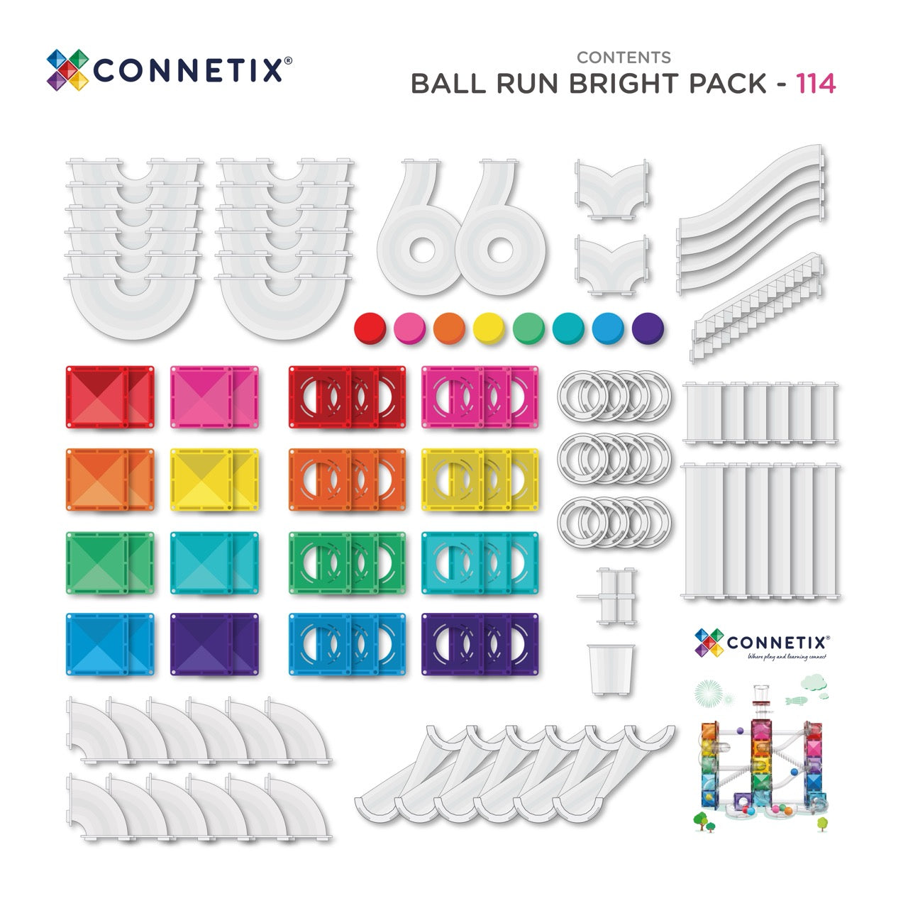 COMING SOON - Magnetic Tiles - 114 pc Bright Ball Run Pack - REFRESHED