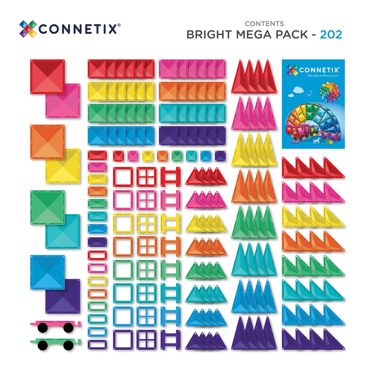 PRE ORDER - Magnetic Tiles - 202 pc Bright Mega Pack - REFRESHED PACK