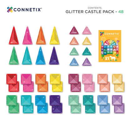 Connetix Magnetic Tiles - 48pc Glitter Pack - Castle - NEW!!!