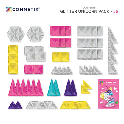 Connetix Magnetic Tiles - 56pc Glitter Pack - Unicorn - NEW!!!