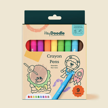 Hey Doodle Washable Crayon Pens - Set of 9 - Mess Free!