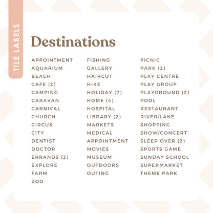 Tile Labels - Destinations