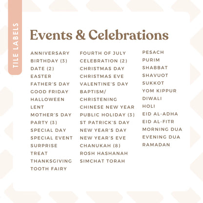 Tile Labels - Events and Celebrations