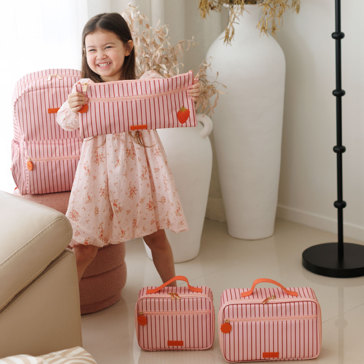 Large Pencil Case - Strawberry Stripe