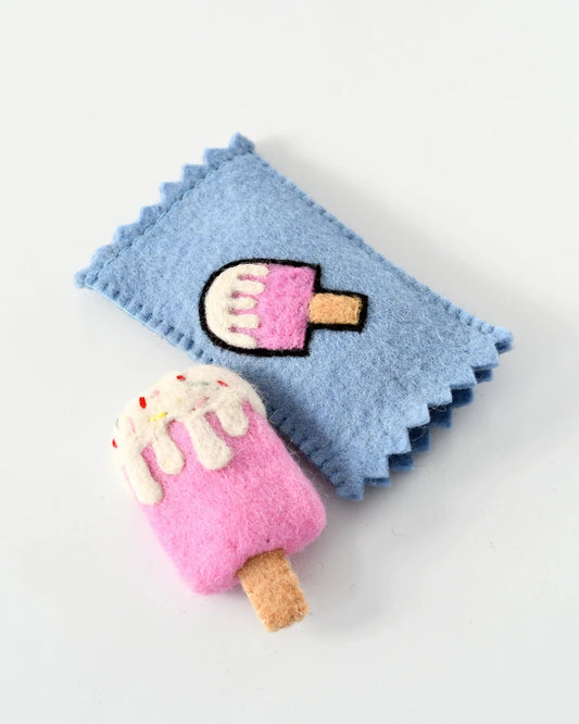 Felt Strawberry Ice Cream Popsicle Toy with Wrapper