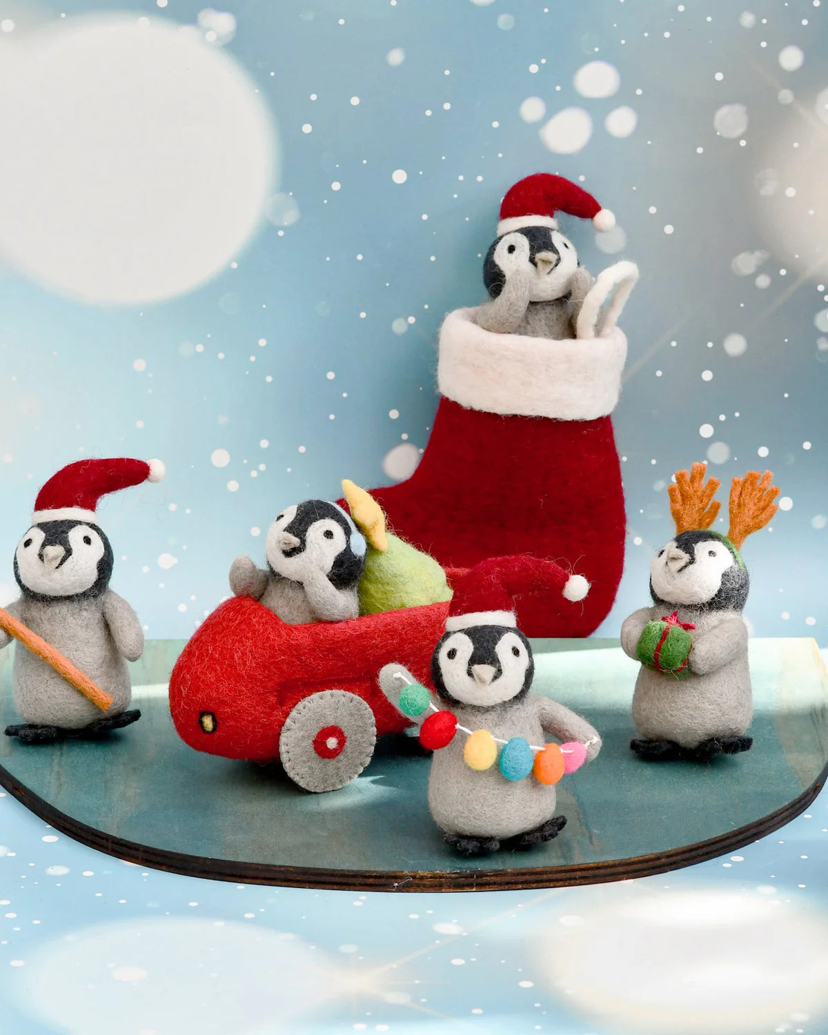 Felt Penguin in Car with Christmas Tree