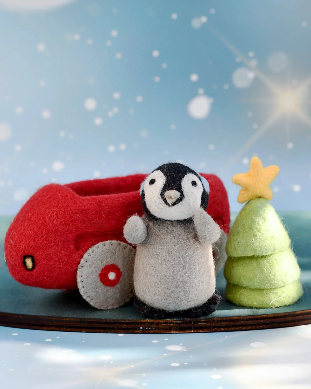 Felt Penguin in Car with Christmas Tree