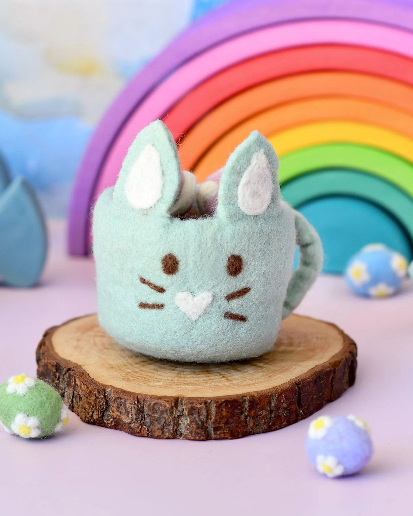 Felt Bunny Hot Chocolate Mug with Marshmallows - Mint
