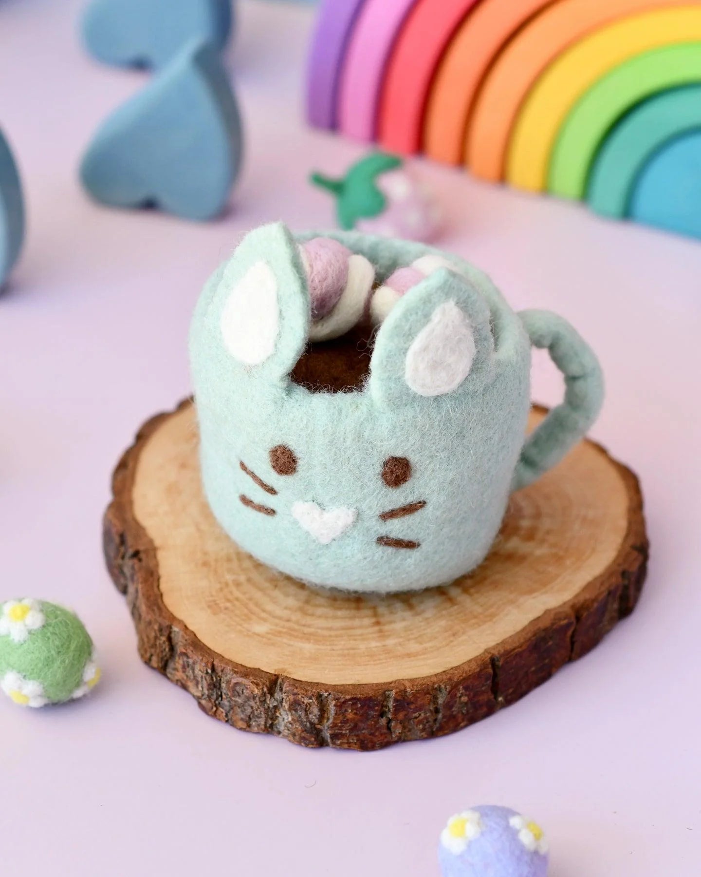Felt Bunny Hot Chocolate Mug with Marshmallows - Mint
