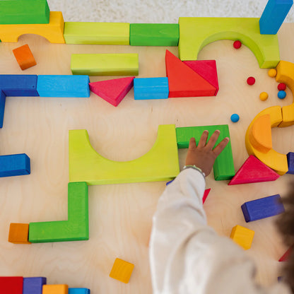 Create, stack and build with Grimm's Basic Building Set. A 30-piece wooden block set designed to inspire imaginative, open-ended play from an early age.