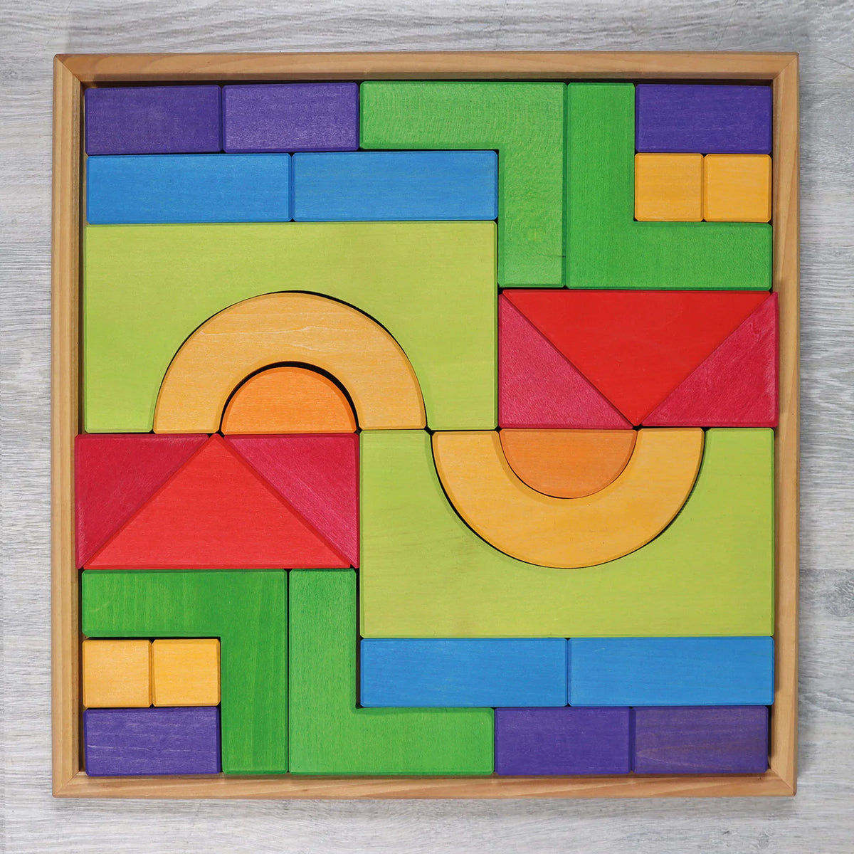 Create, stack and build with Grimm's Basic Building Set. A 30-piece wooden block set designed to inspire imaginative, open-ended play from an early age.