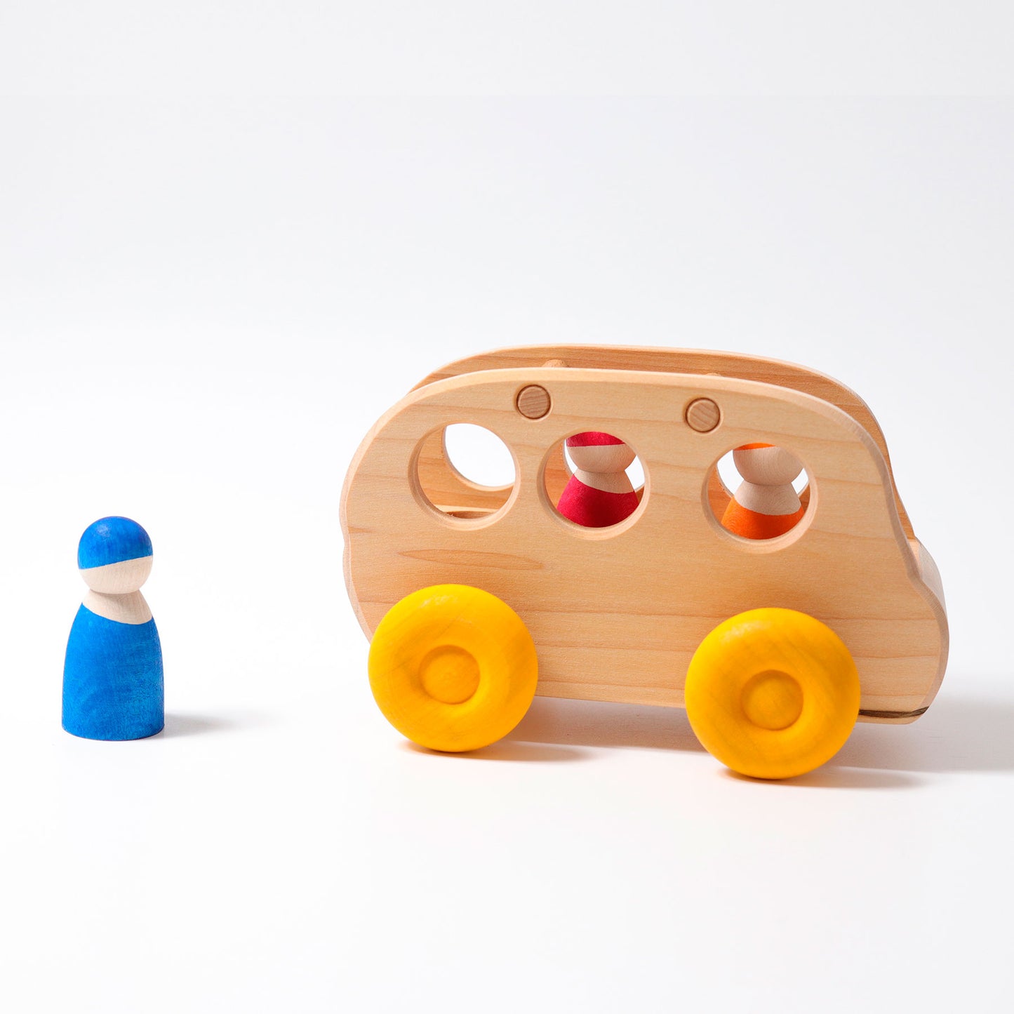 Grimm's Wooden Bus made from natural alder wood for imaginative open-ended play.