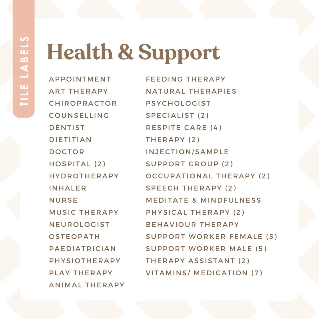 Tile Labels - Health and Support