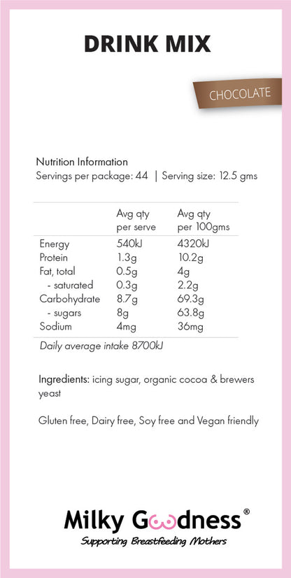 Lactation Drink - Chocolate (Dairy, Soy, Gluten Free)
