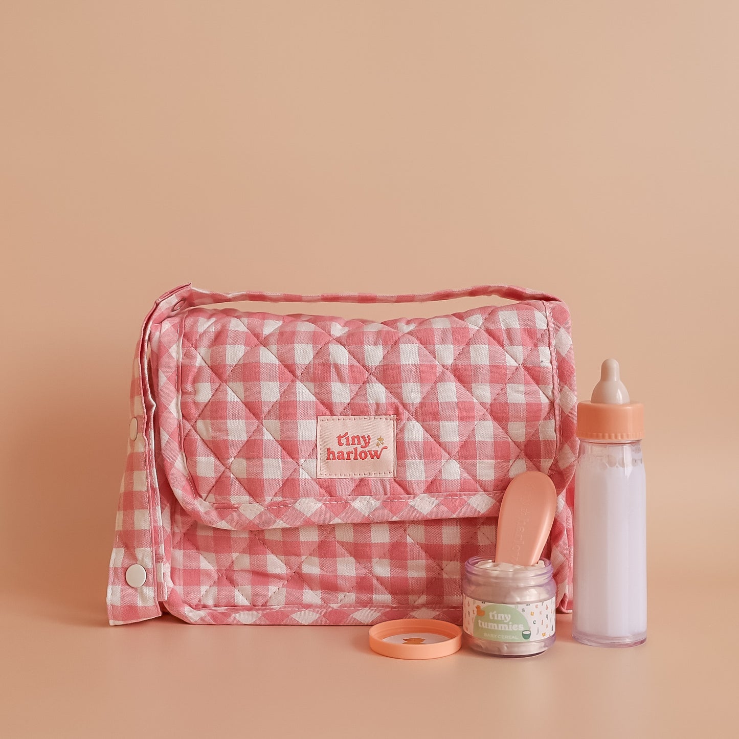 Tiny Nurturers Doll's Nappy Bag and Set - Pink Gingham
