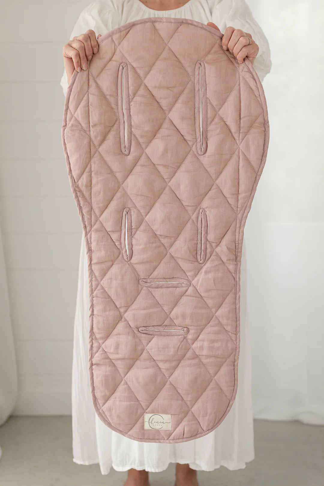 Linen Pram Liner - Dusty Rose and Gingham