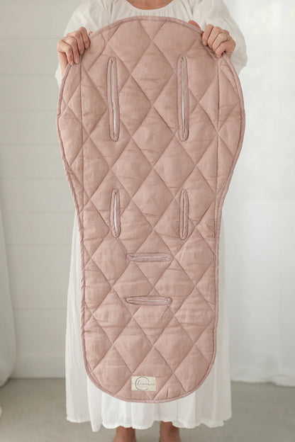 Linen Pram Liner - Dusty Rose and Gingham