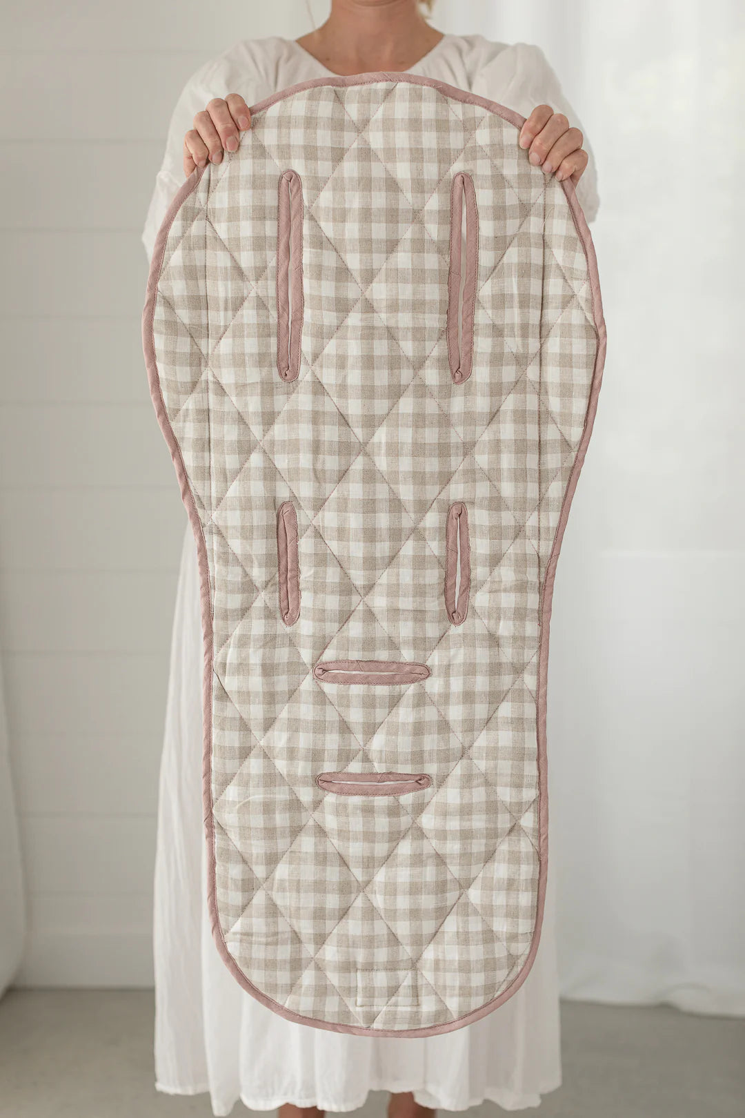 Linen Pram Liner - Dusty Rose and Gingham
