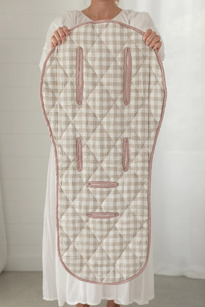 Linen Pram Liner - Dusty Rose and Gingham