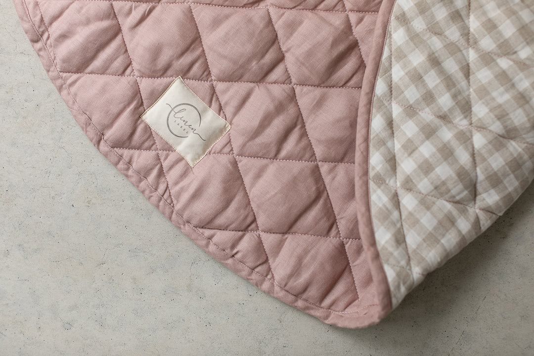 Linen Play Mat - Dusty Rose and Gingham