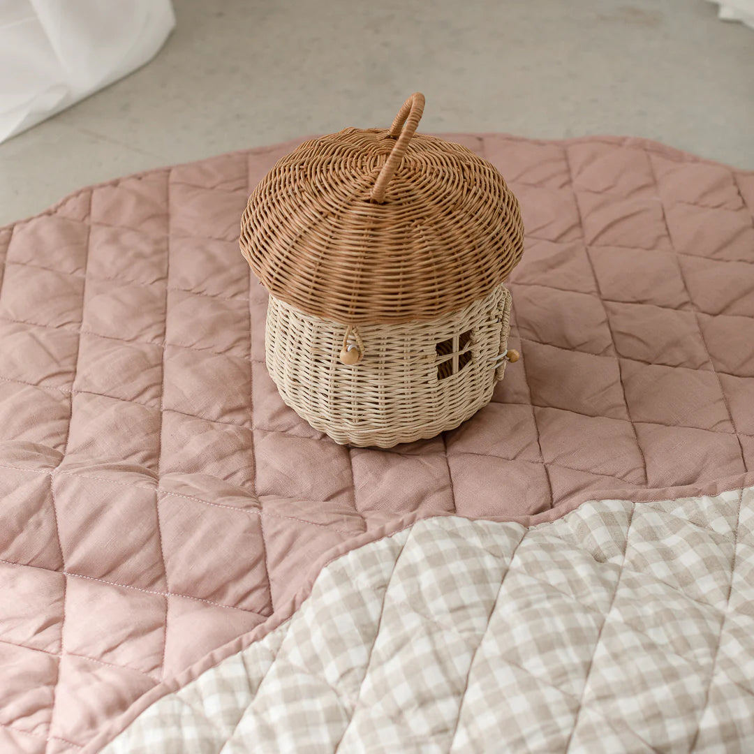 Linen Play Mat - Dusty Rose and Gingham